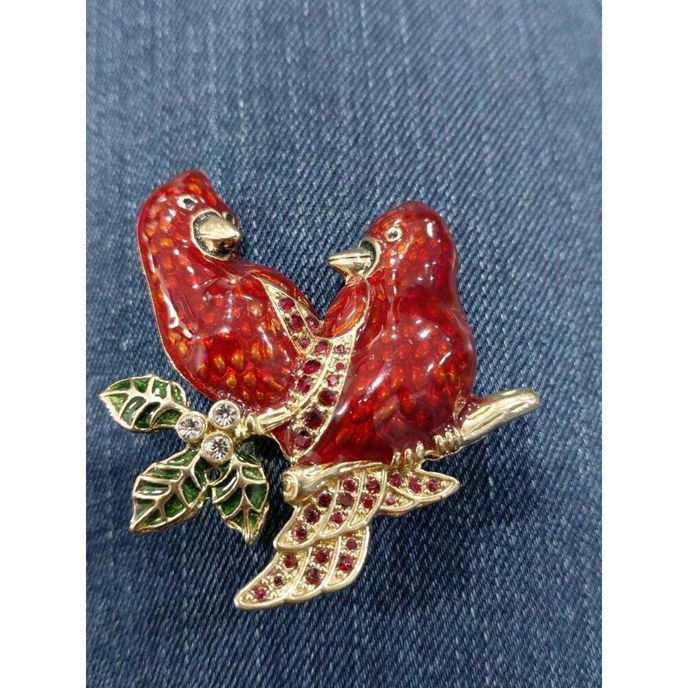 Napier Cardinals Duo Brooch Pin Xmas Gold Tone Winter Holiday Red Birds
